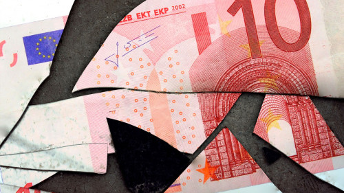 Euro banknote cut on parts.