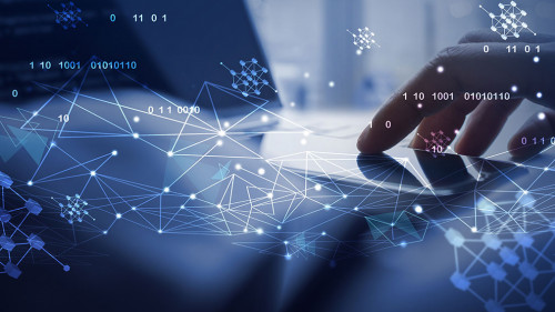 Blockchain technology futuristic and smart city background, elec