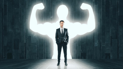 Businessman with muscly arms