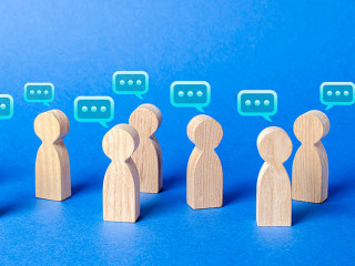 A lot of people figures and comment clouds above their heads. The process of discussion and commenting, the search for fresh ideas and optimal solutions. Best thought, good idea, positive feedback.