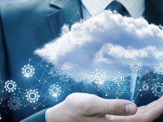 Businessman showing cloud management mechanism.