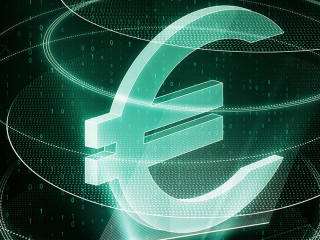 Glowing green euro sign