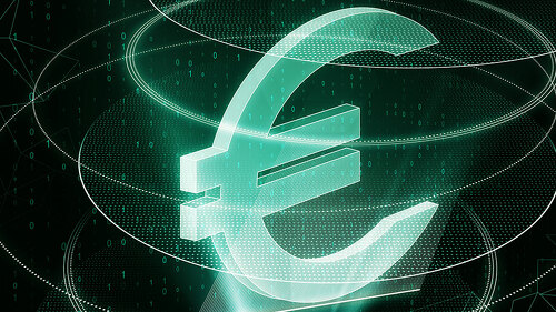 Glowing green euro sign