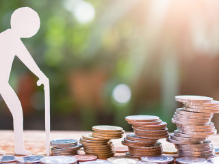 old man model set step on money coins saving for concept investm