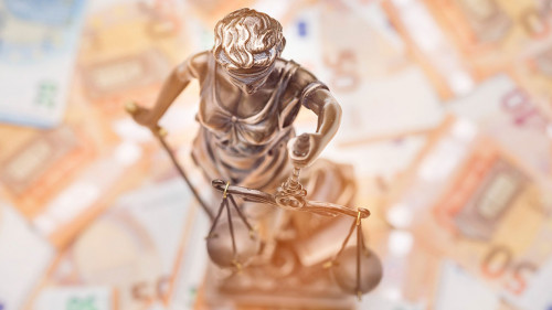 Lady Justice is on several 50 and 20 Euro bills. Concept photo f