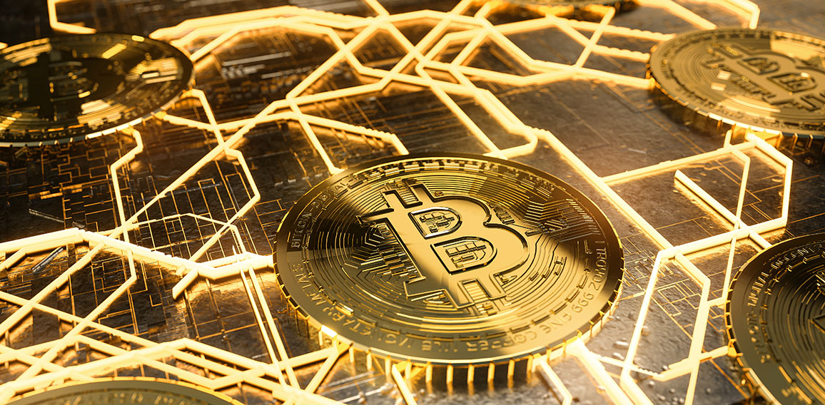 Connected Bitcoins (3D Rendering)