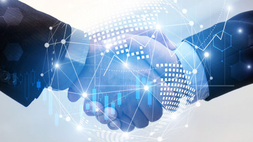 business man handshake with effect global world map network link