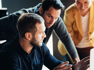 Business teamwork situation. Group of people discussing daily pl