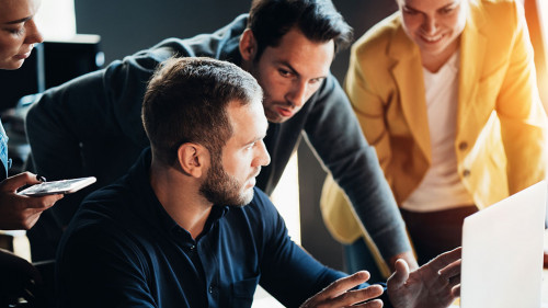 Business teamwork situation. Group of people discussing daily pl