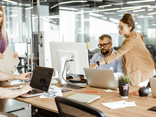 Office work with diverse coworkers