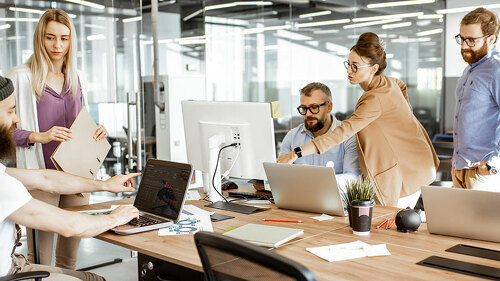 Office work with diverse coworkers