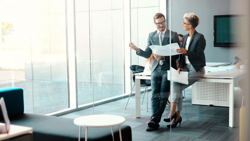 Business colleagues collaborating and discussing project plans