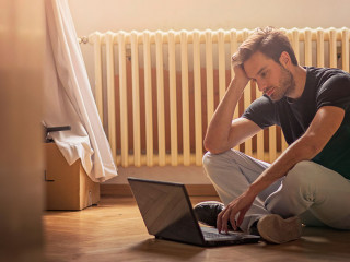 Young poor man, hard working freelancer or a depressed student,