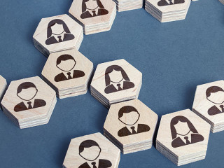 System structure of company employees as chains of hexagons. Development and teambuilding. Organization of business, distribution of responsibilities, well coordinated teamwork. Recruiting and hiring.