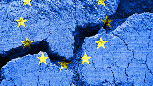 Flag of the European Union on cracked background