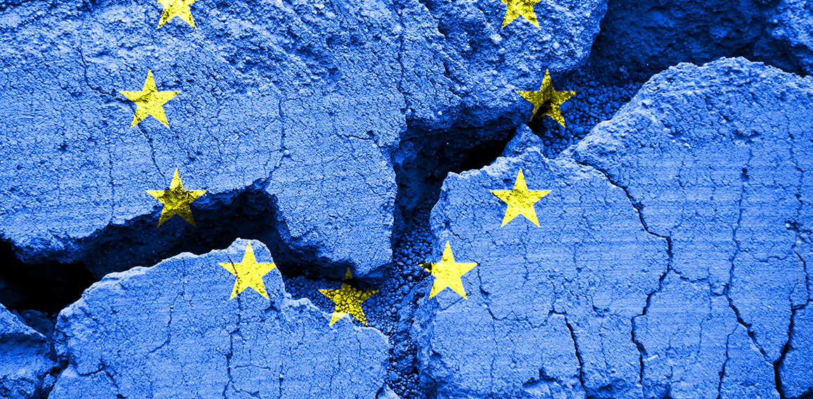 Flag of the  European Union on cracked background