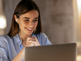 Businesswoman in having a video call on laptop.