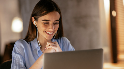 Businesswoman in having a video call on laptop.