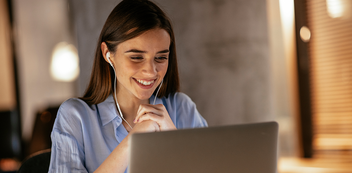 Businesswoman in having a video call on laptop.