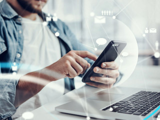 Man working remotely at home. Concept of networking or remote wo