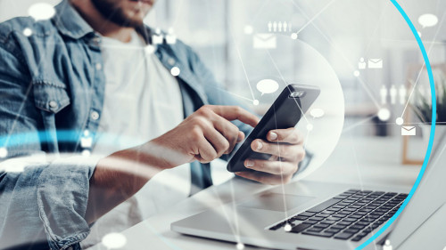 Man working remotely at home. Concept of networking or remote wo