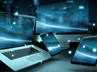 Modern digital tech device connected to each other 3D rendering