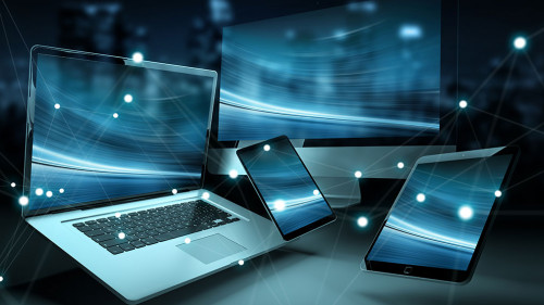 Modern digital tech device connected to each other 3D rendering