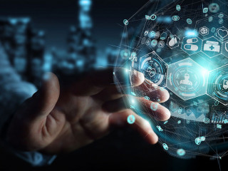 Businessman using digital medical sphere 3D rendering