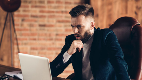 Elegant classic smart clever bearded sad handsome attractive ceo