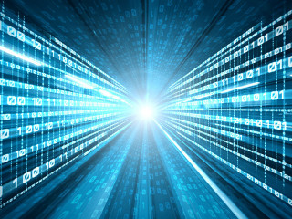 Digital data flow on road with motion blur to create vision of fast speed transfer