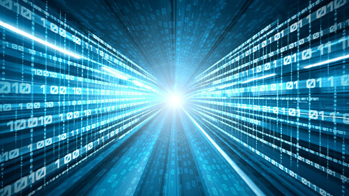 Digital data flow on road with motion blur to create vision of fast speed transfer