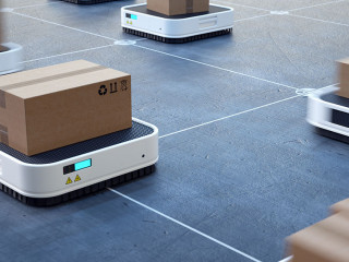 Automated logistics center. Robotized order picking.