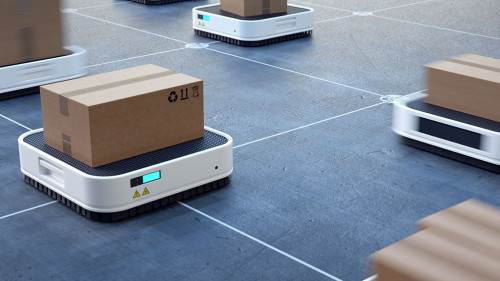 Automated logistics center. Robotized order picking.