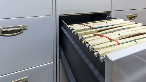 Files in the drawer of a filing cabinet