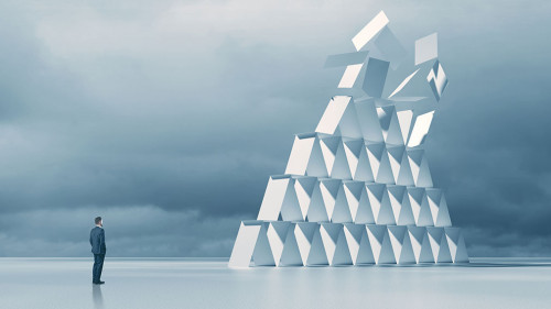 House of cards crisis concept. 3d illustration