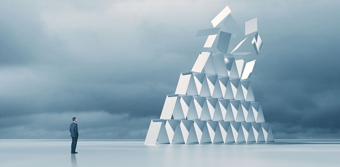 House of cards crisis concept. 3d illustration