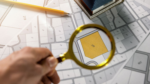 searching building plot for family house construction - hand wit