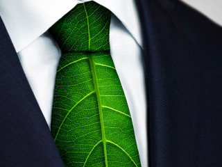 Ecology concept, business man with green leaf tie