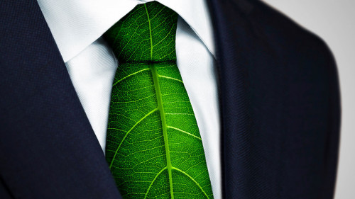 Ecology concept, business man with green leaf tie
