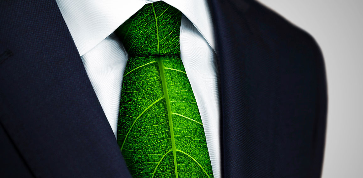 Ecology concept, business man with green leaf tie