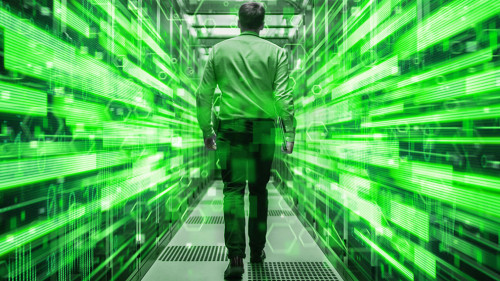 Shot of a Young It Specialist Walking through Corridor in Workin
