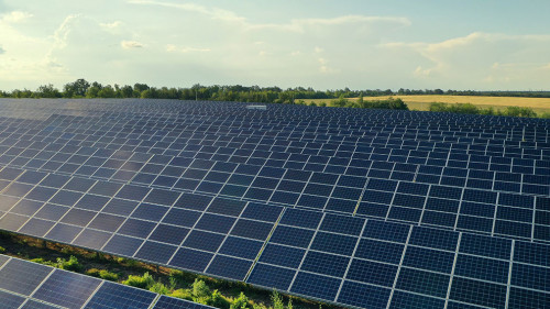 Solar panels installed outdoors. Alternative energy source