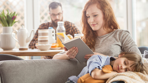 Son lying on mother's laps