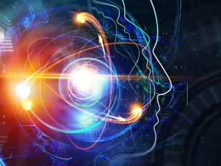 Nanotechnology, Molecule model image . Mixed media