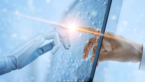 Robot hand and human touching on global virtual network connecti