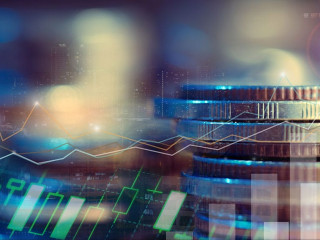 Financial investment concept, Double exposure of city night and