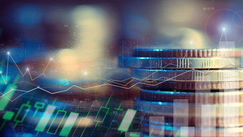 Financial investment concept, Double exposure of city night and