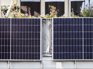 Solar panels on Balcony of Apartment block. House Solar Power Pa