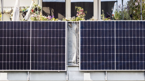 Solar panels on Balcony of Apartment block. House Solar Power Pa