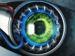 Green cyber eye closeup